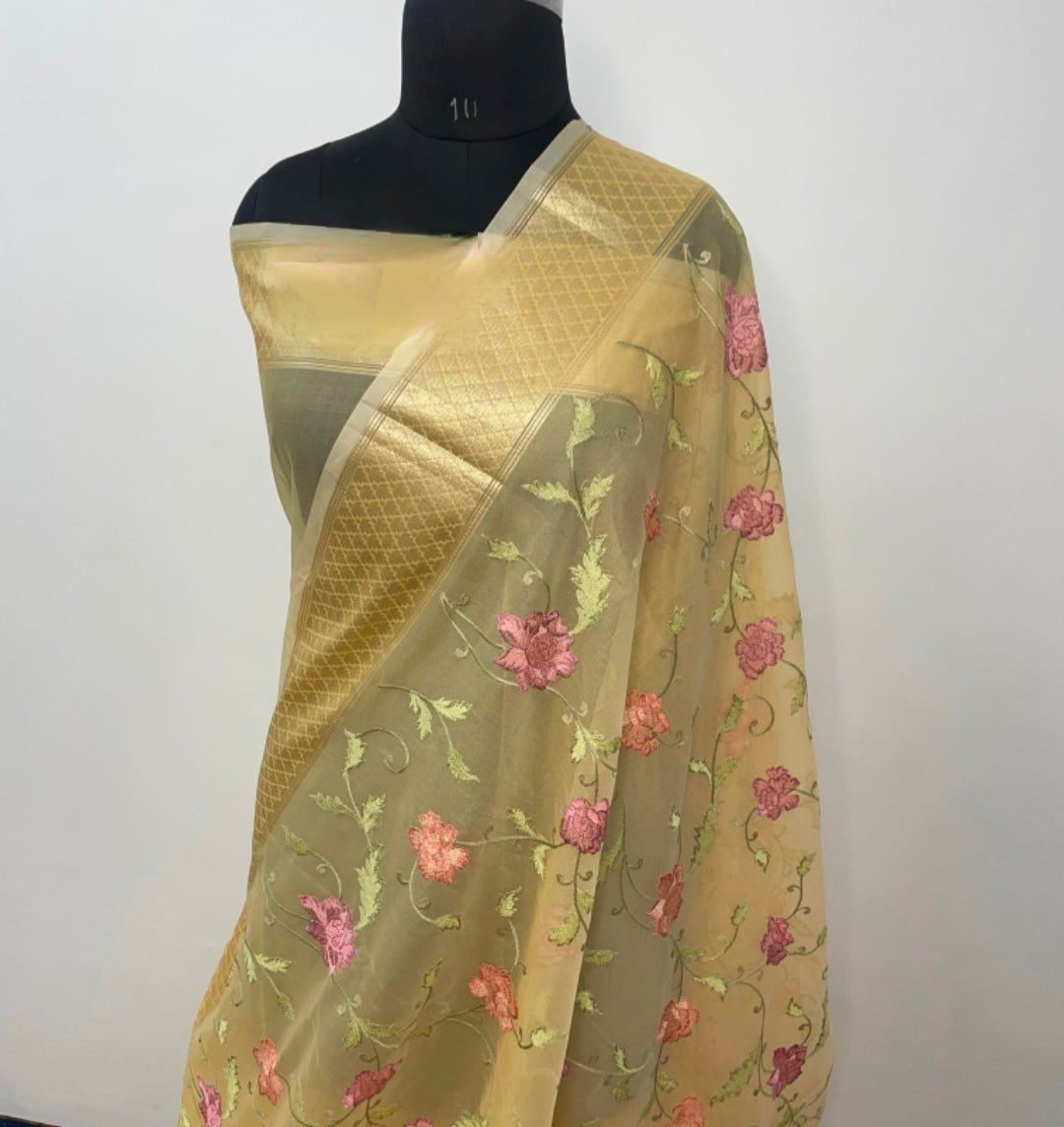 Embroidery Kora Organza Silk Saree