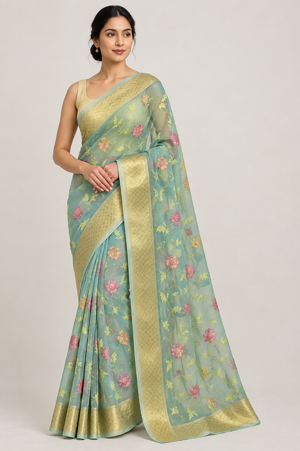 Embroidery Kora Organza Silk Saree
