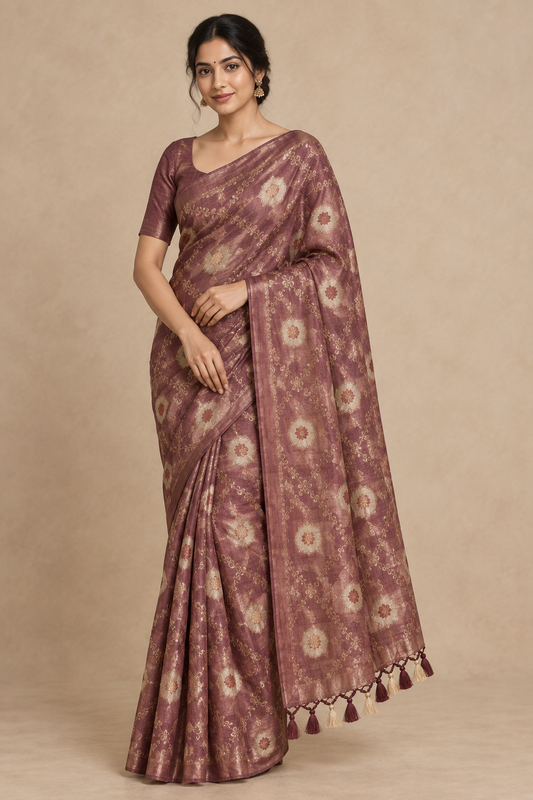 Maroon Linen cotton silk Sarees