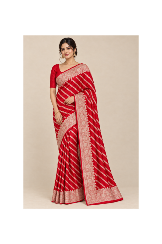 Red Laariya Banarasi Mashru Silk