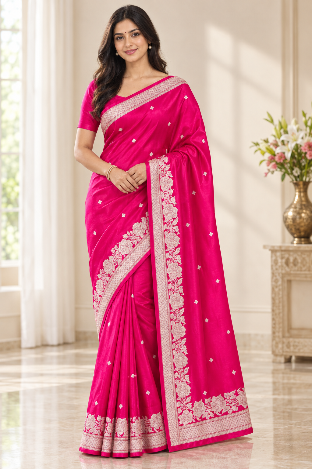 Royal Pink Banarasi Mashru Silk Saree